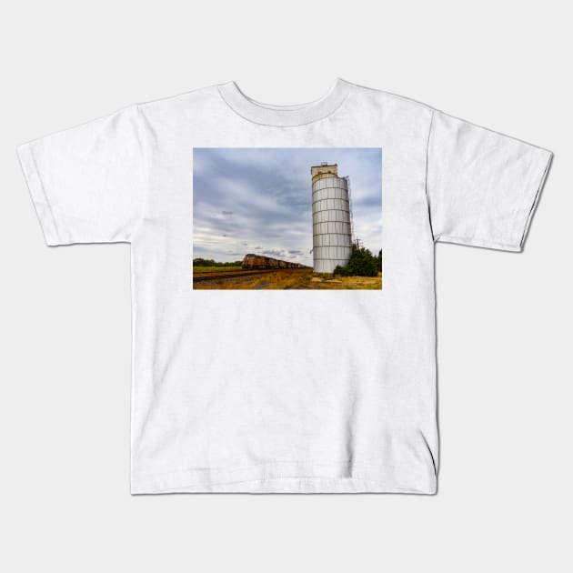 Train and Silo on the Great Plains Kids T-Shirt by BrianPShaw